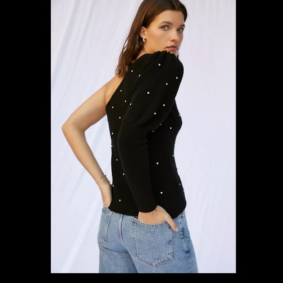 Anthropologie NWT Studded One-Shoulder Sweater With Pearls Size M. - Picture 5 of 5